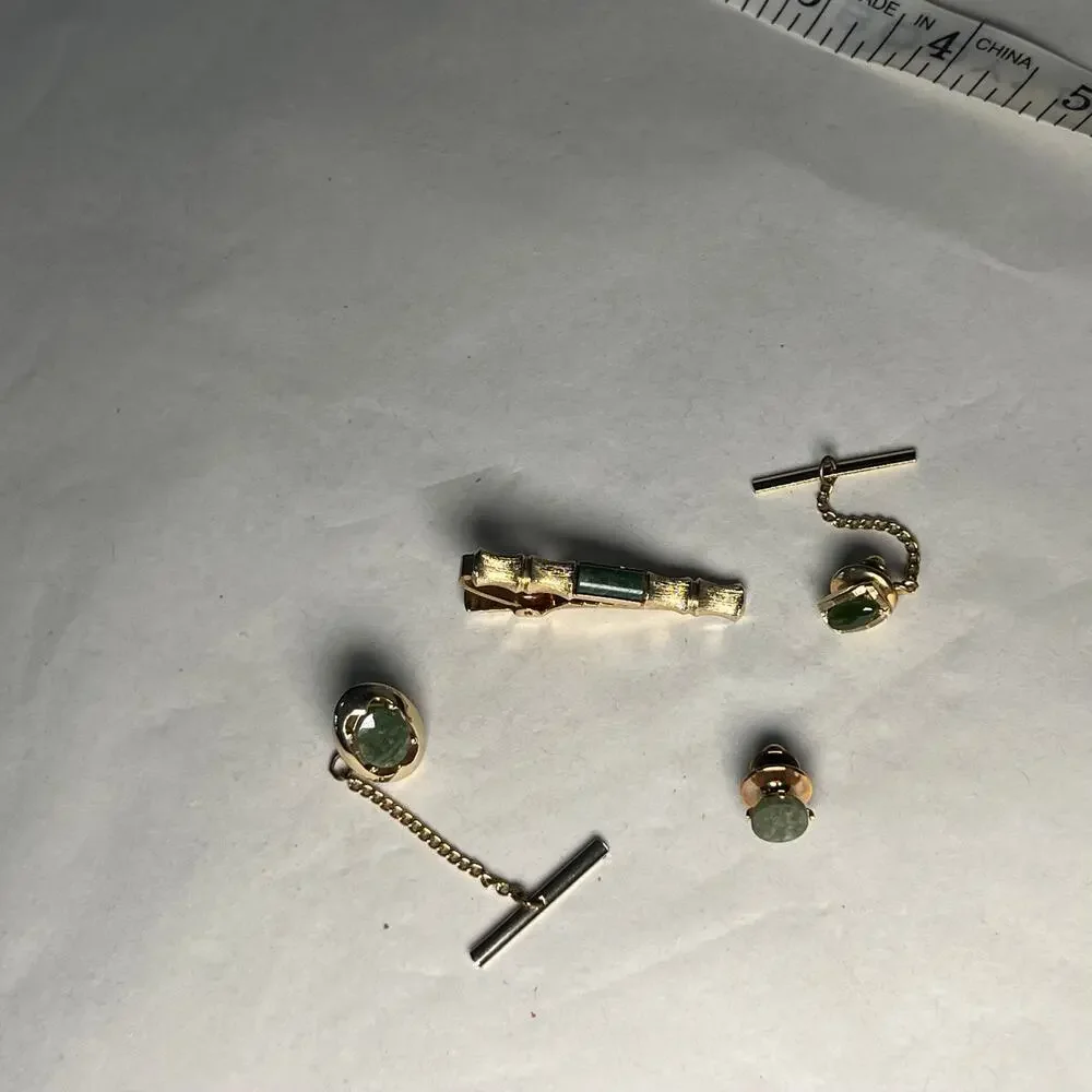 Tie Tacks Jade Yellow Gold plated tie tacks and lapel pin